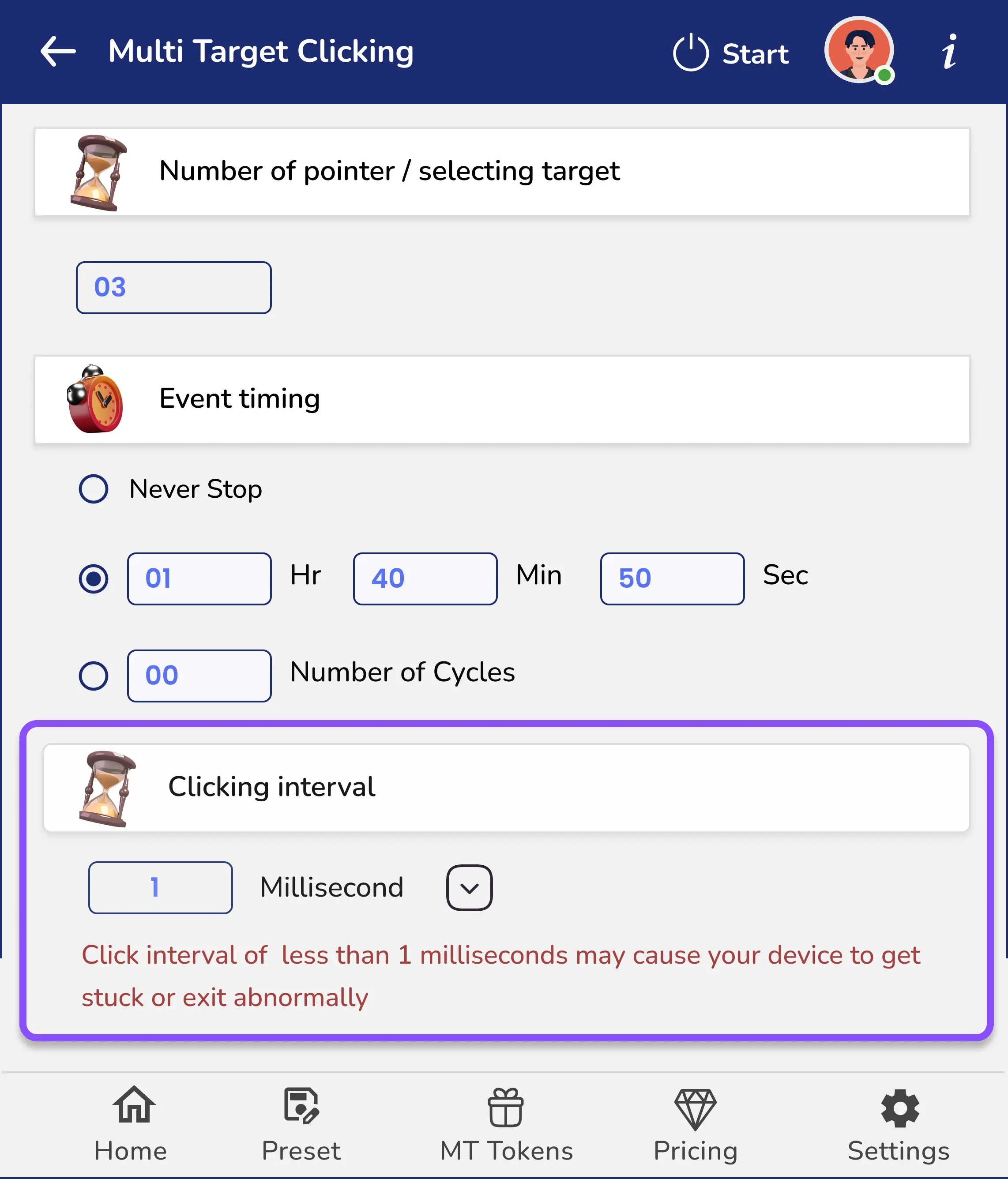 Step 3: Select Time Interval and Click Mode